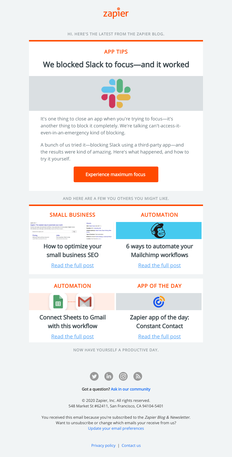Zapier - We blocked Slack to focus—and it worked