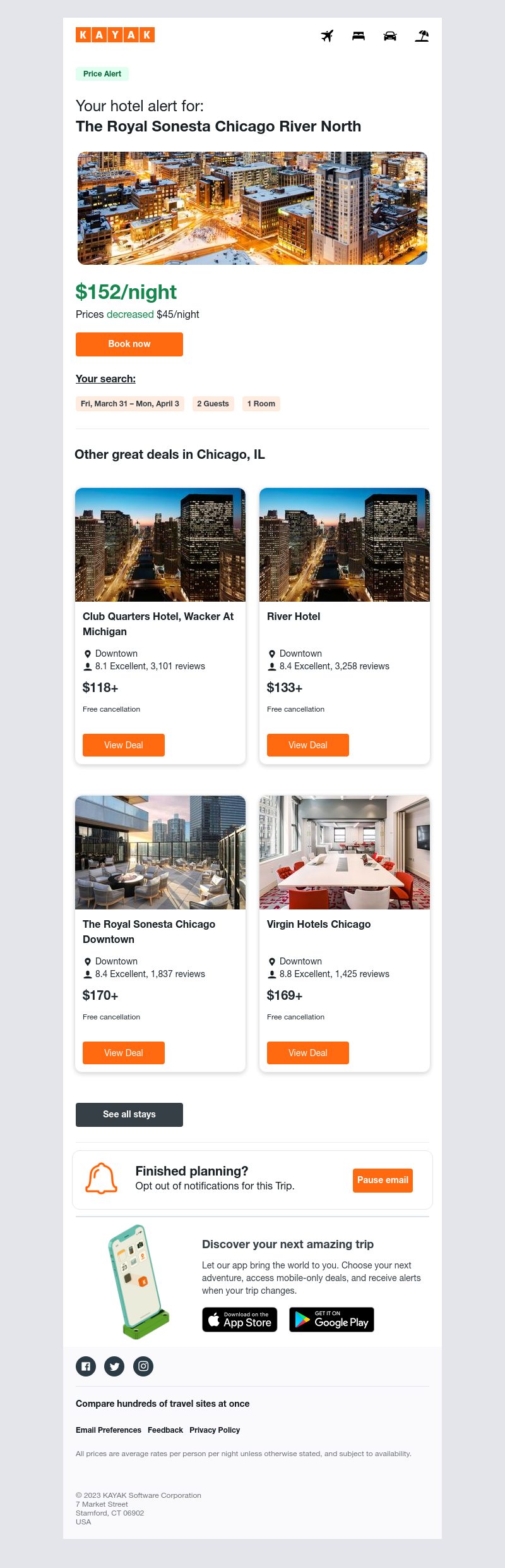 Kayak - Jackpot: Hotel prices dropped $45 in Chicago, IL!