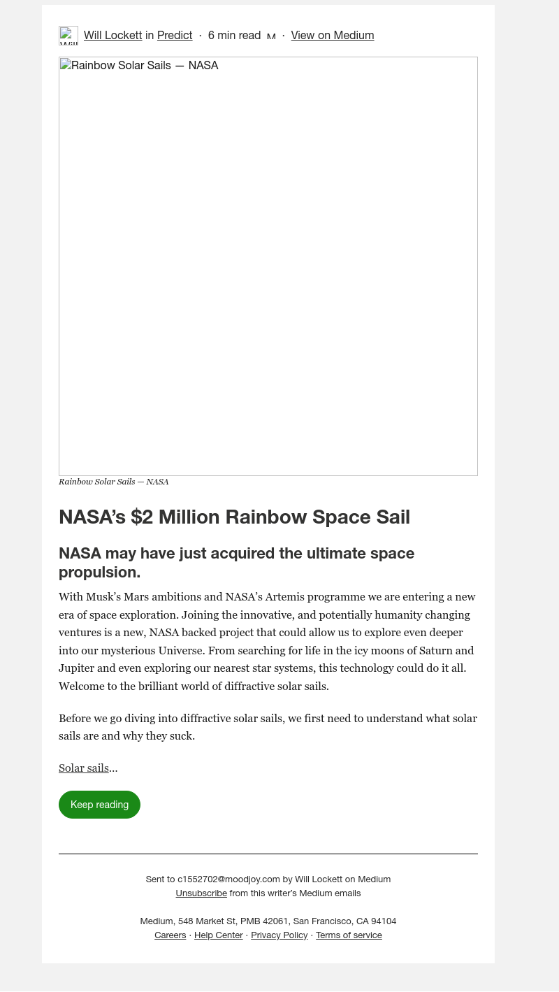 Medium - NASA’s $2 Million Rainbow Space Sail