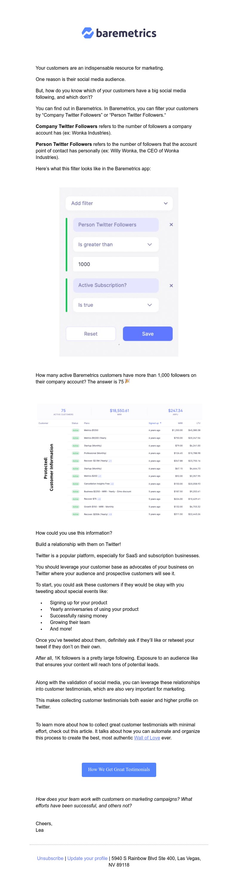Baremetrics - These Baremetrics customers have over 1K Twitter followers. How we got that info in seconds