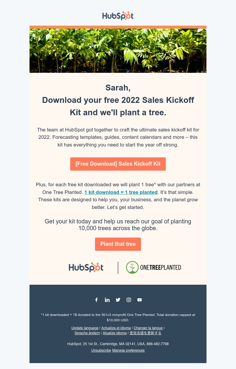 HubSpot CRM - Plant a tree in just 2 clicks.
