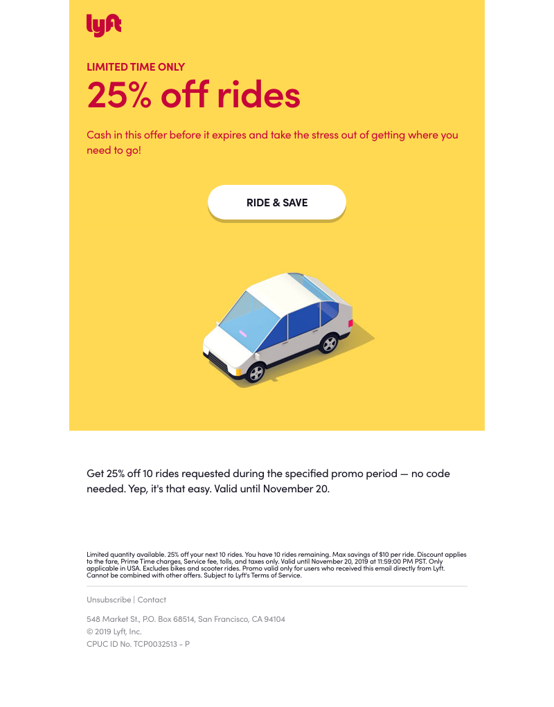 Lyft - It's time to activate 25% off rides