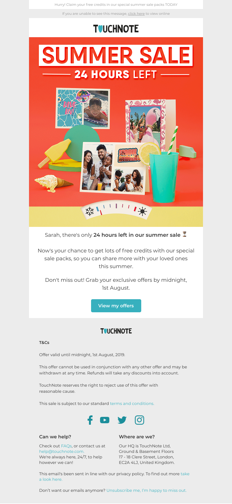 TouchNote - Last chance! 😮 Save on credits in our summer sale