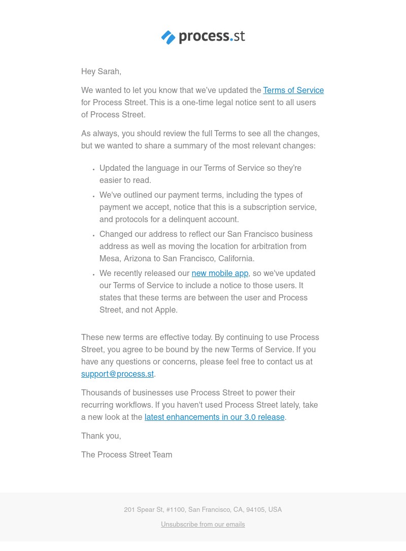 Process Street - Updated Terms of Service