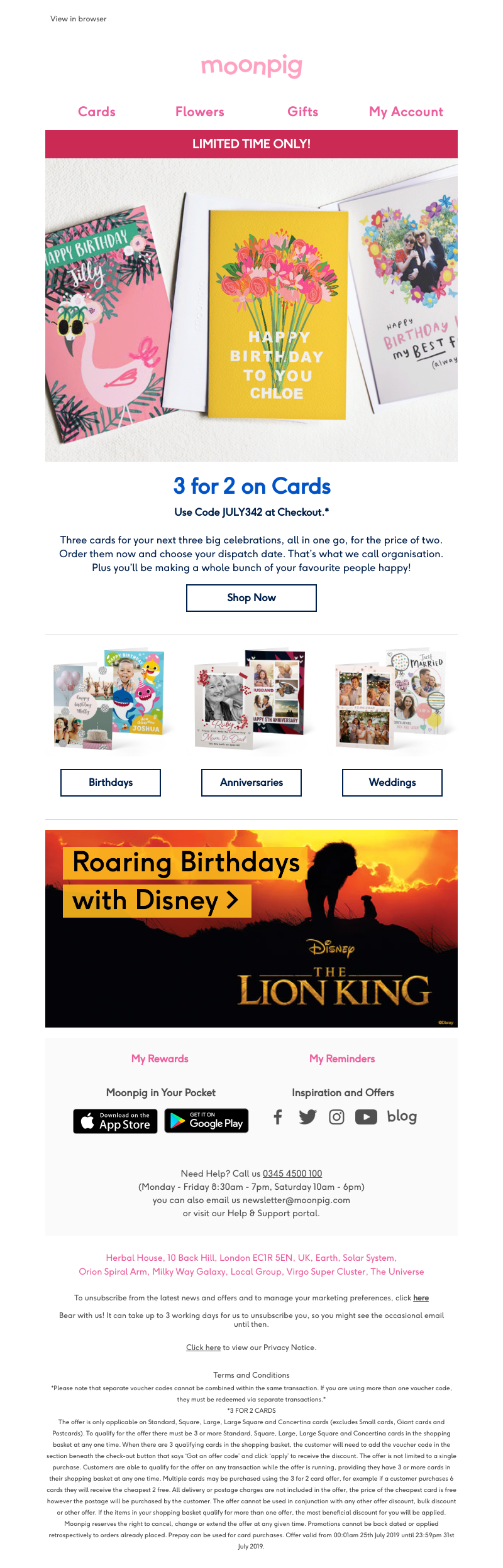 Moonpig - Get 3 for 2 on cards!