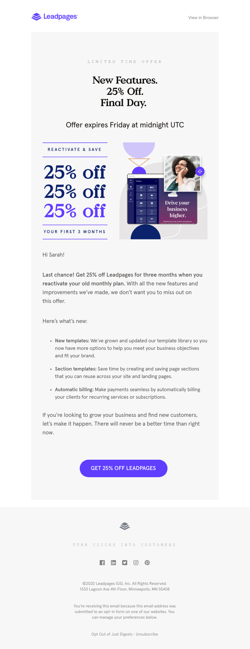 Leadpages - Last chance to get 25% off Leadpages.