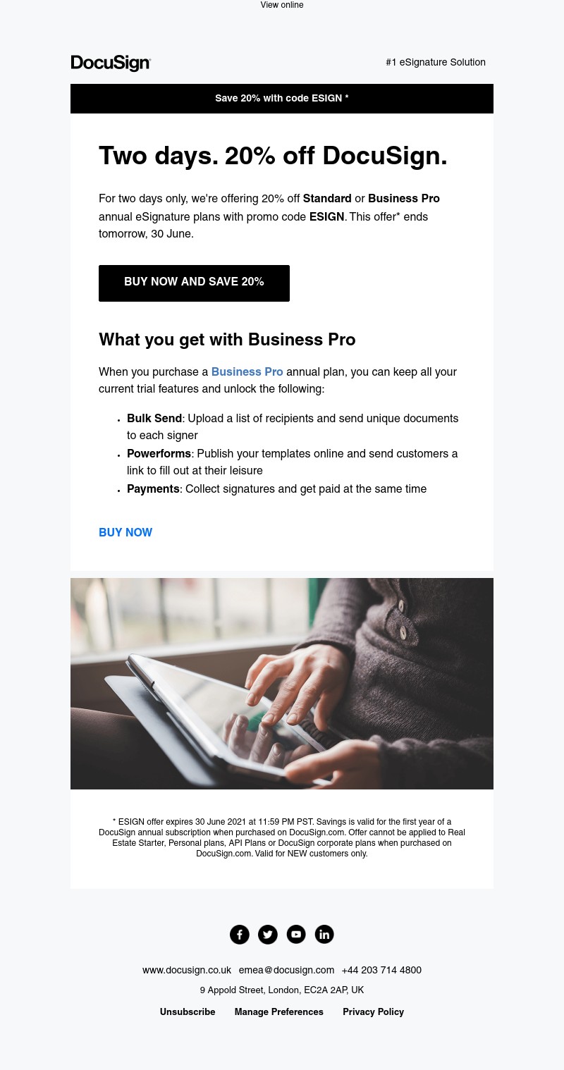 DocuSign - 20% off eSignature. 2 days only.