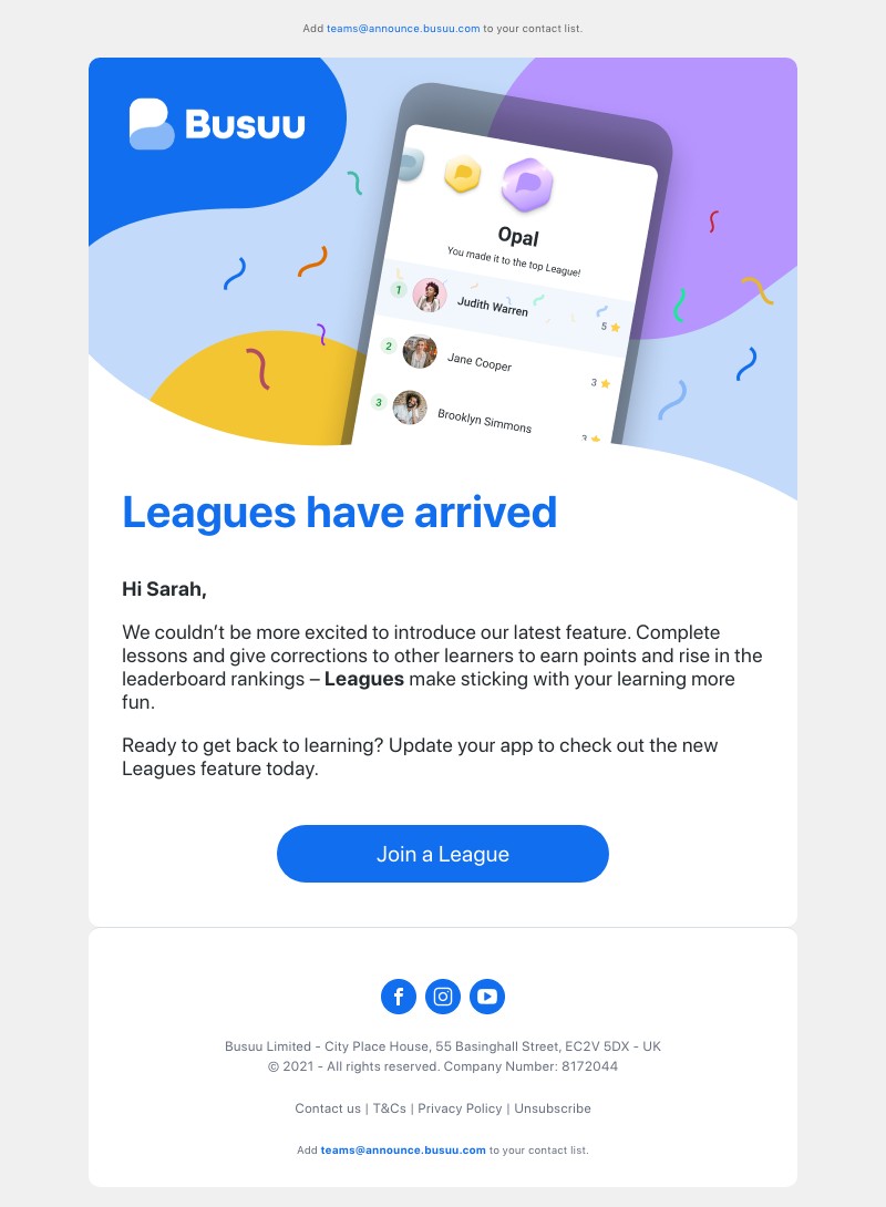 Busuu - New feature since you’ve been gone 🚨 Leagues can help you stay motivated