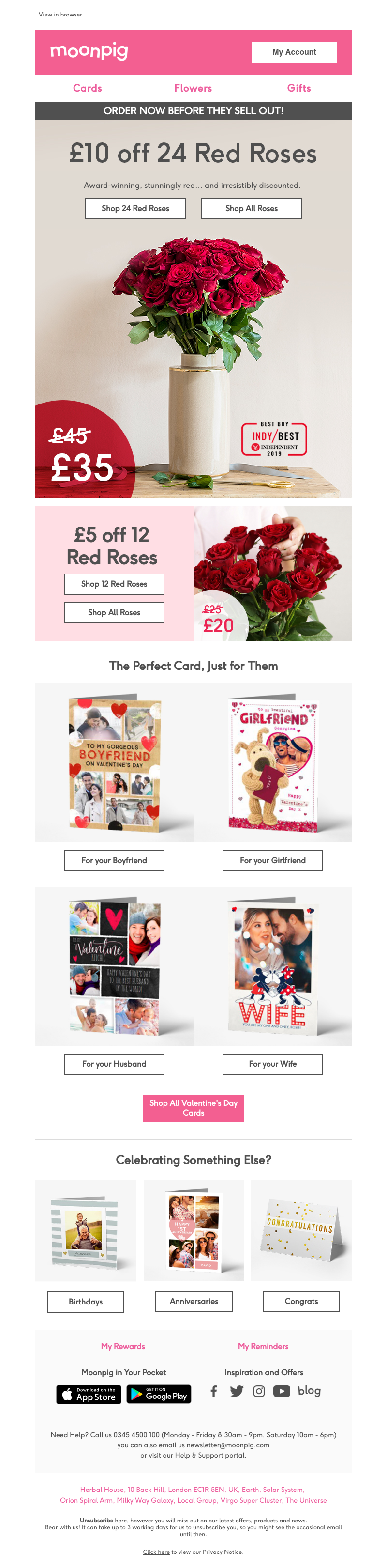 Moonpig - £10 off 24 Red Roses for a LIMITED time only!