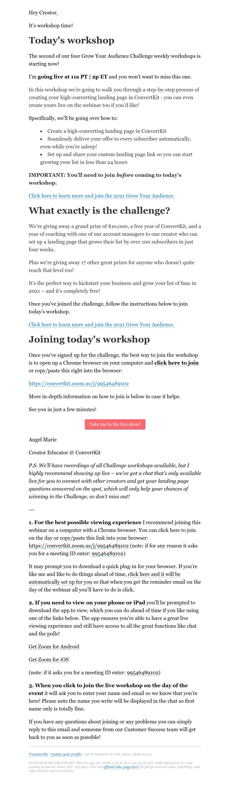 ConvertKit - [Workshop starting now] Create and share your landing page in 24 hours