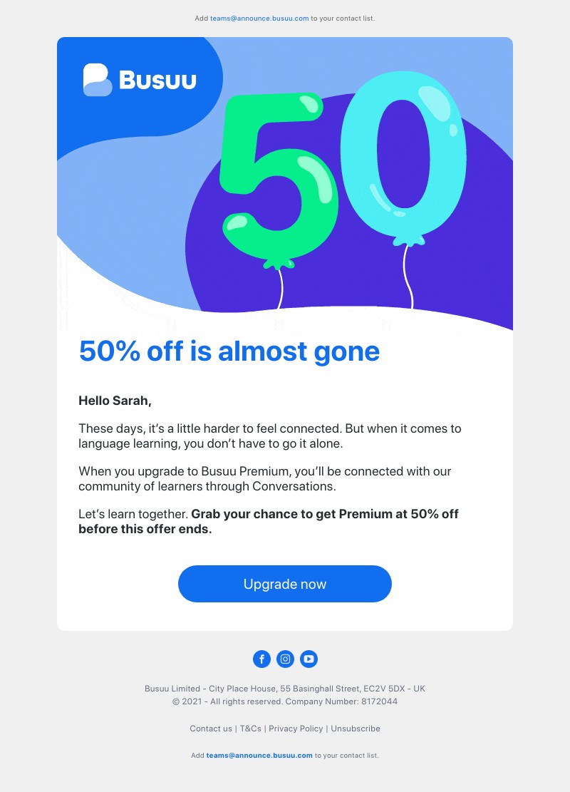 Busuu - 50% off Premium is coming to an end 😳 Don’t miss your chance  