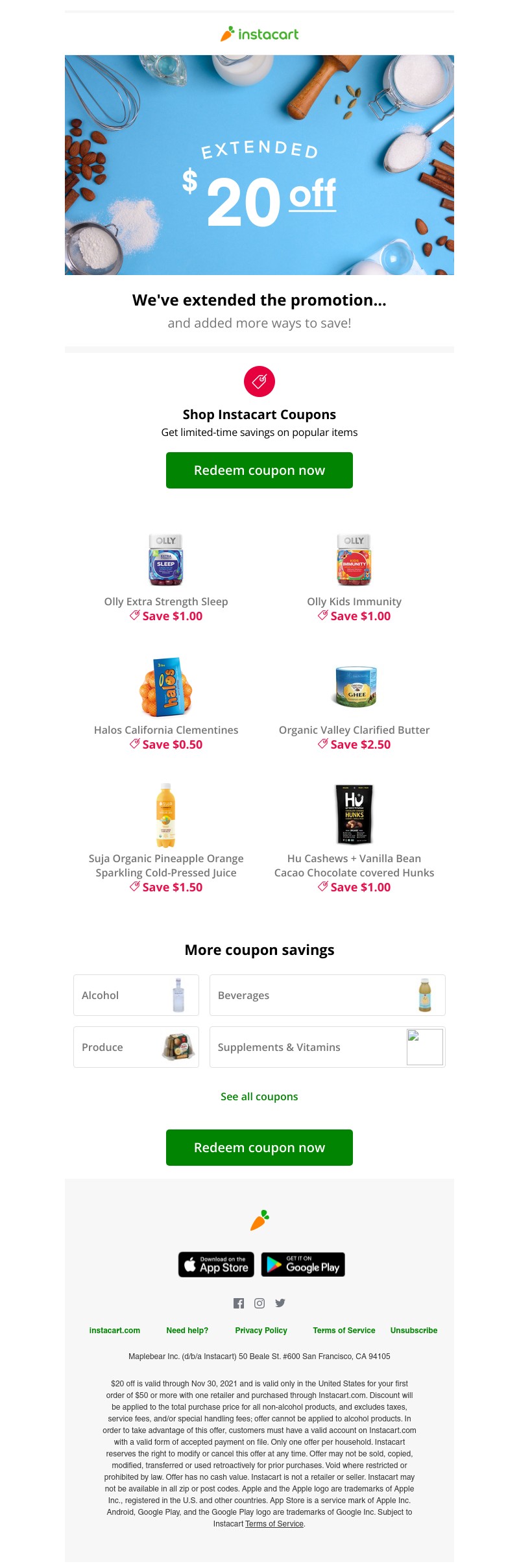 Instacart - 🎉 Extended for you: $20 off your first order
