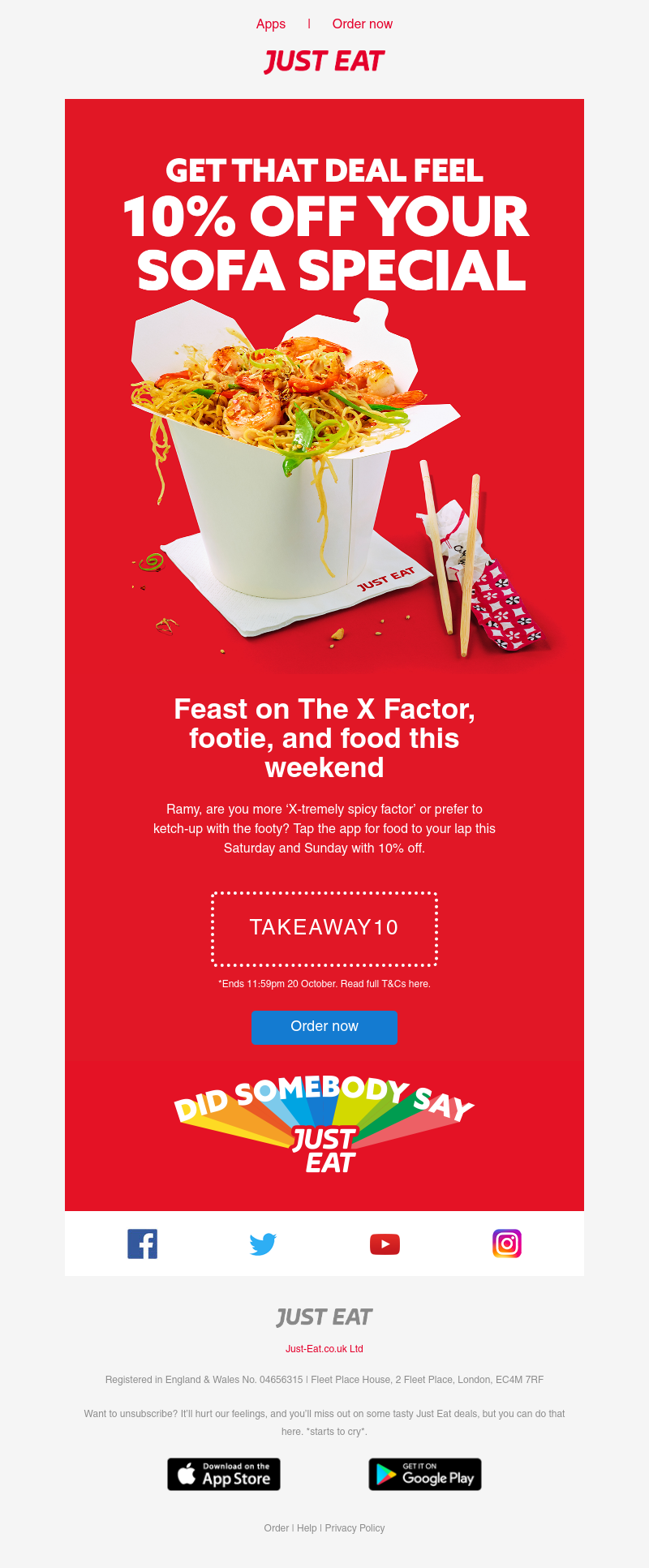 Just Eat - 🥡 Get 10% off this weekend, Ramy 