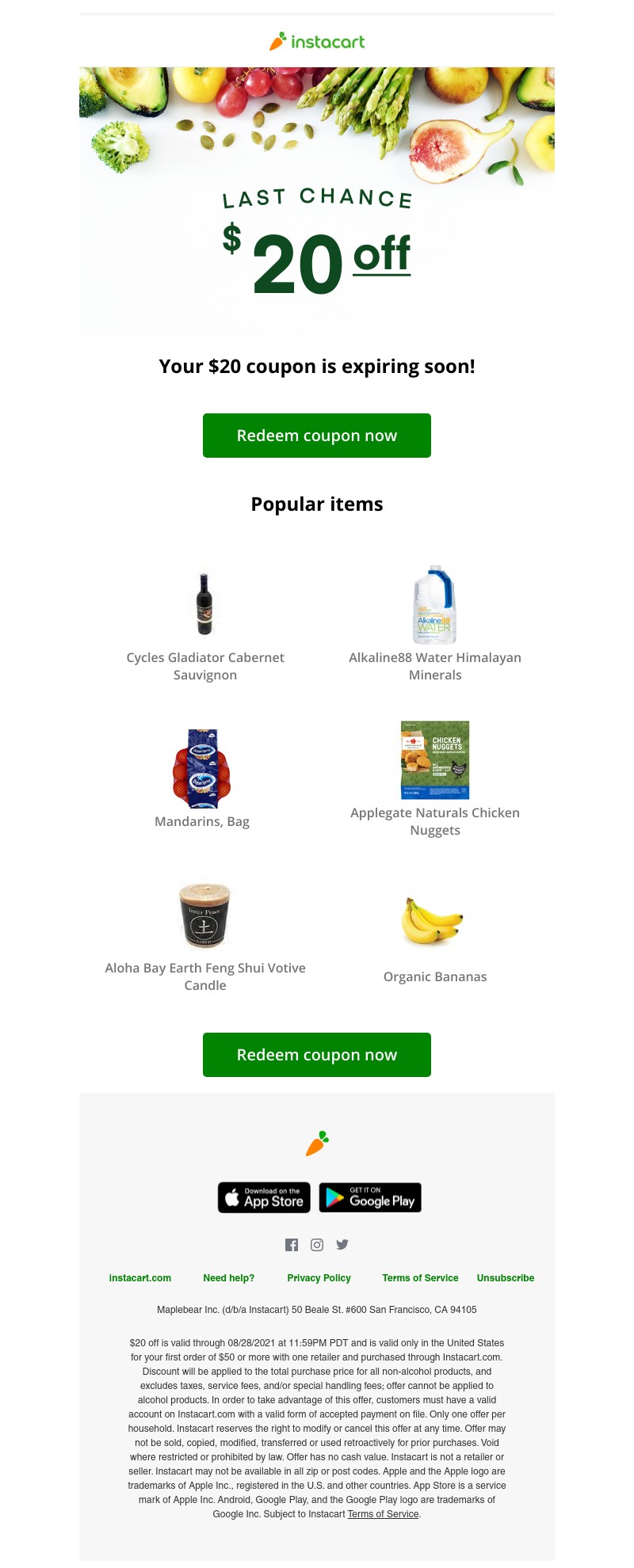 Instacart - 💵 Expiring soon! Claim your $20 coupon!