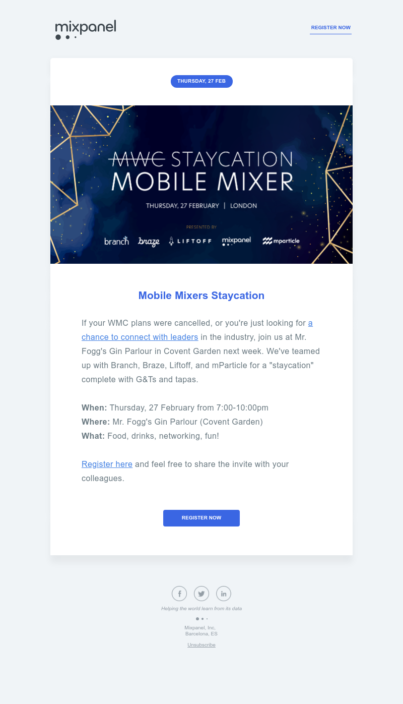 Mixpanel - RSVP today: Mobile Mixer Staycation on 27 February