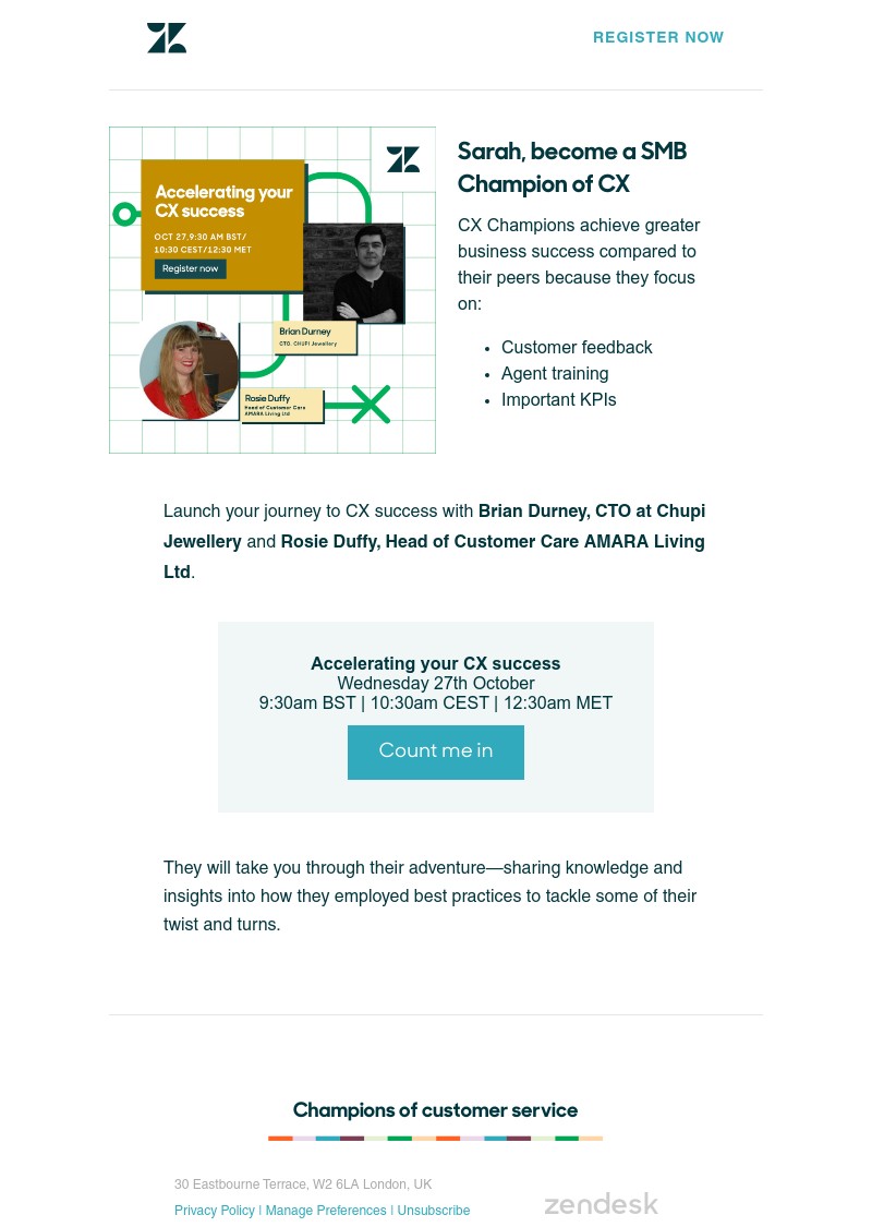 Zendesk - SMB Champions of CX 13.3 times more likely to...