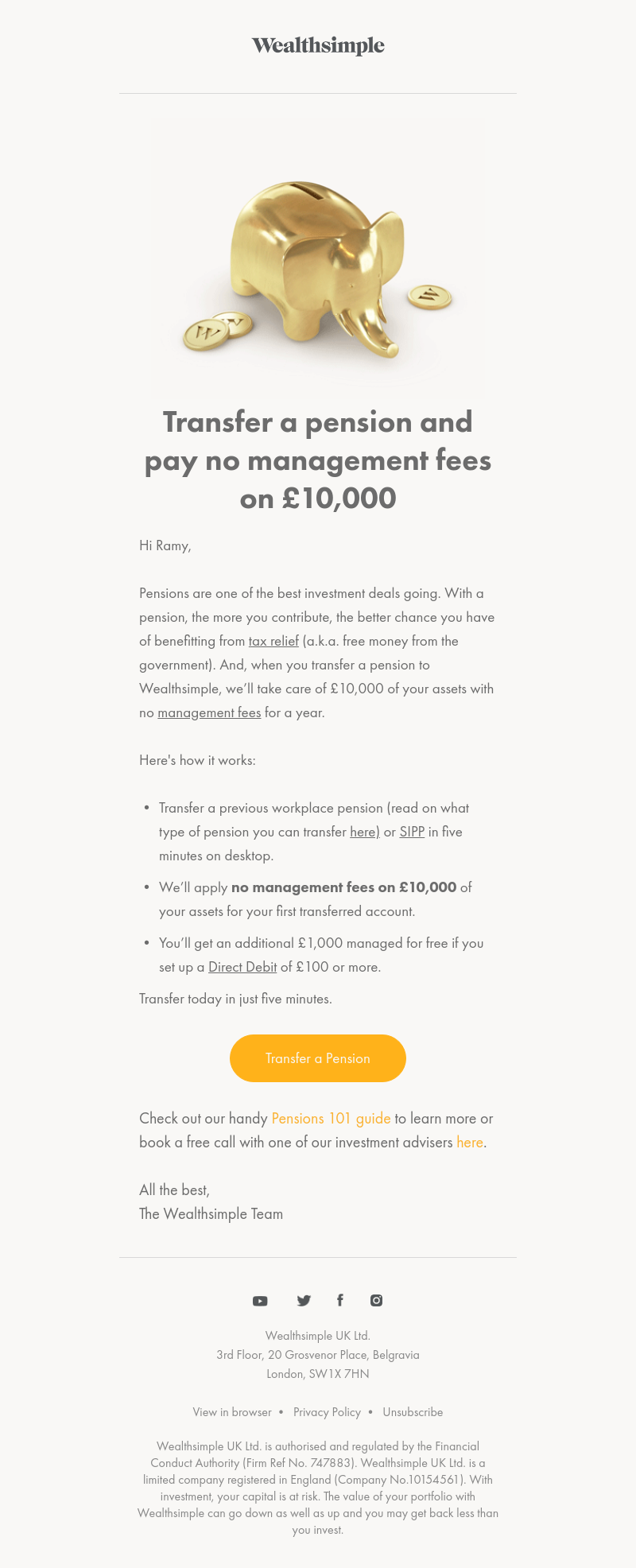Wealthsimple - Transfer a pension and pay no management fees on £10,000