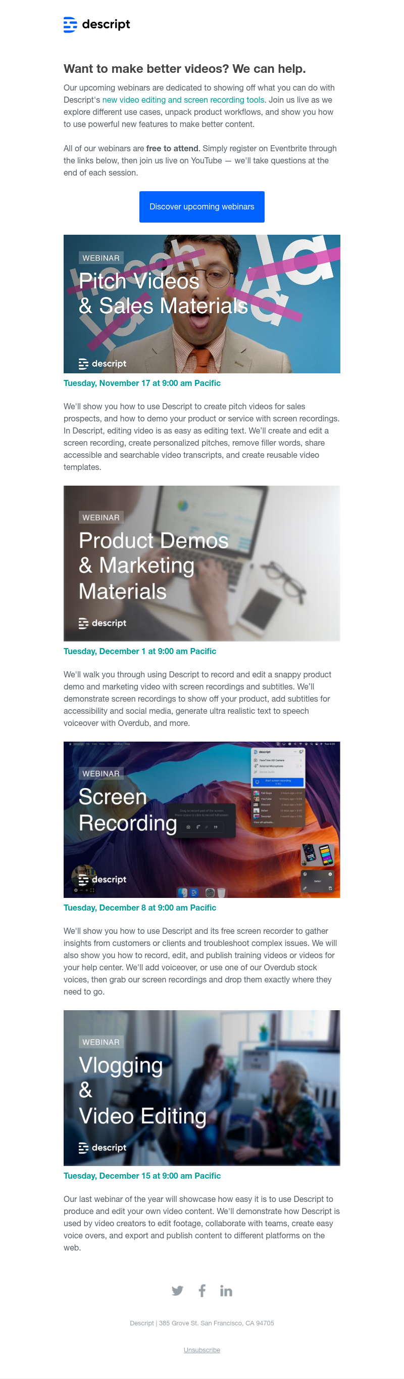 Descript - Discover how to make better videos in Descript with our upcoming webinars