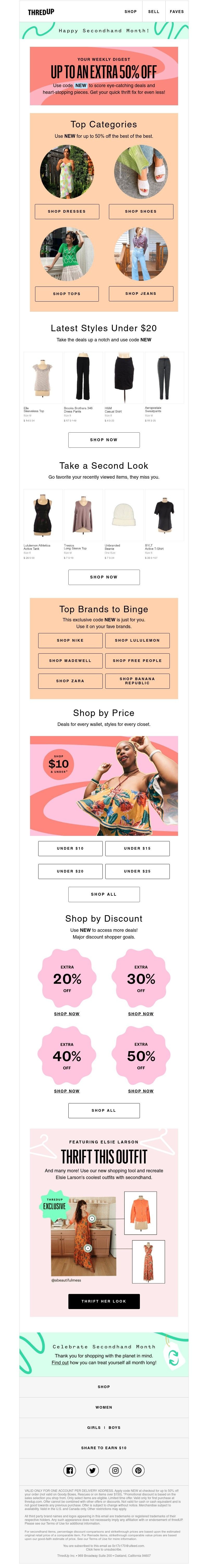 thredUP - Deals of the week: Up to 50% off your first order