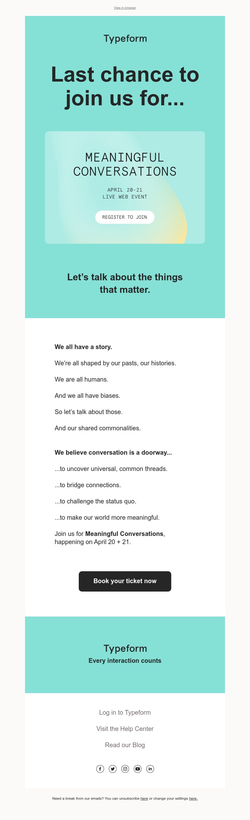 Typeform - [Last chance] Don’t miss Meaningful Conversations | April 20-21