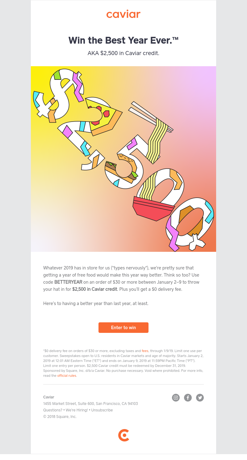  - Win $2,500 in Caviar credit (starting now)