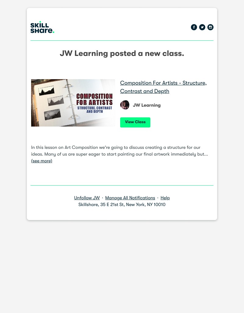 Skillshare - JW Learning posted a new class: "Composition For Artists - Structure, Contrast and Depth"