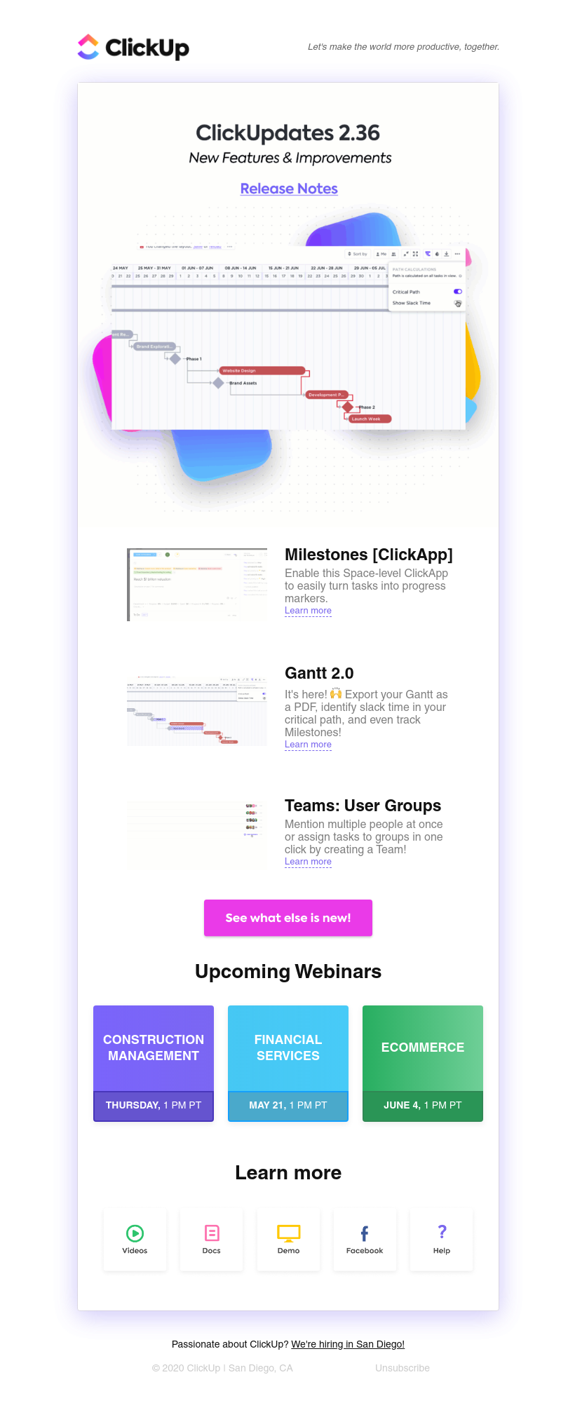 ClickUp - ClickUpdates 2.36: 🥳 Gantt 2.0, Milestones, Teams, and more! 