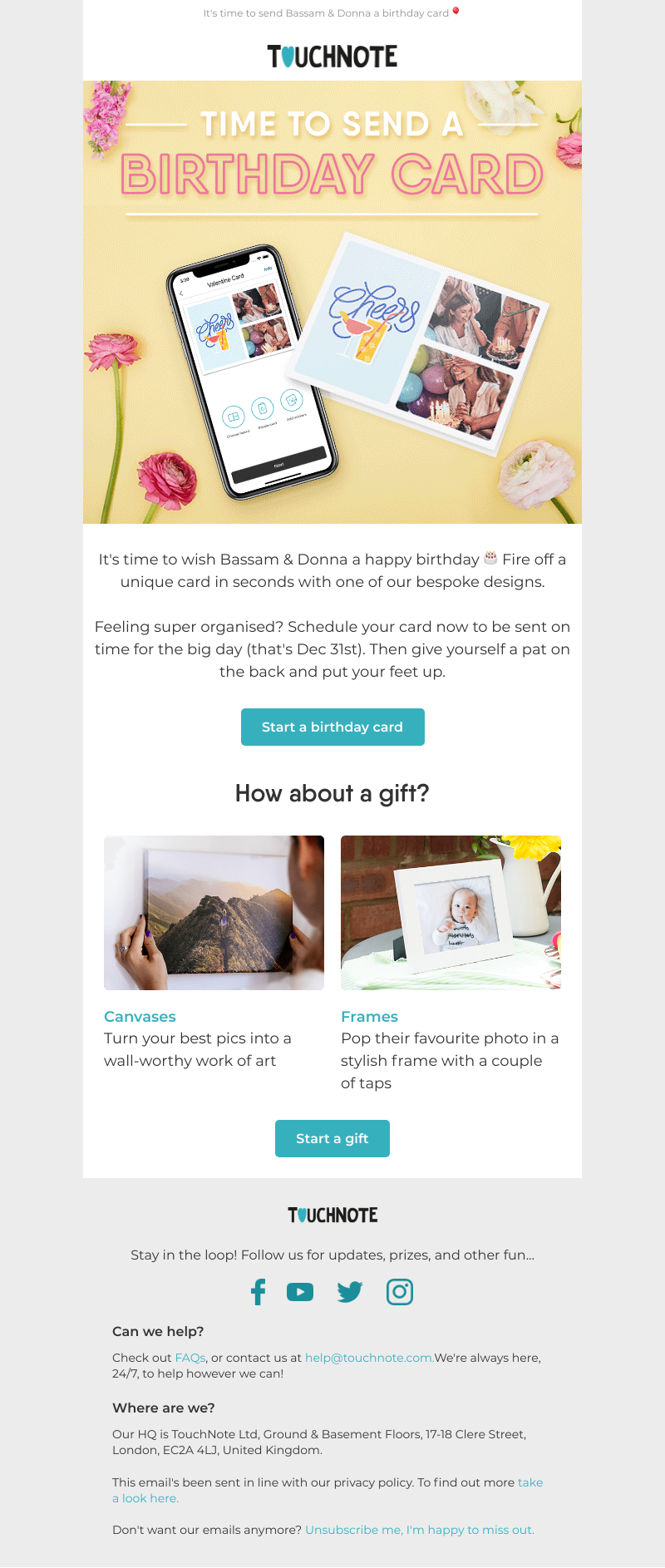 TouchNote - Your birthday reminder 🎉⏰