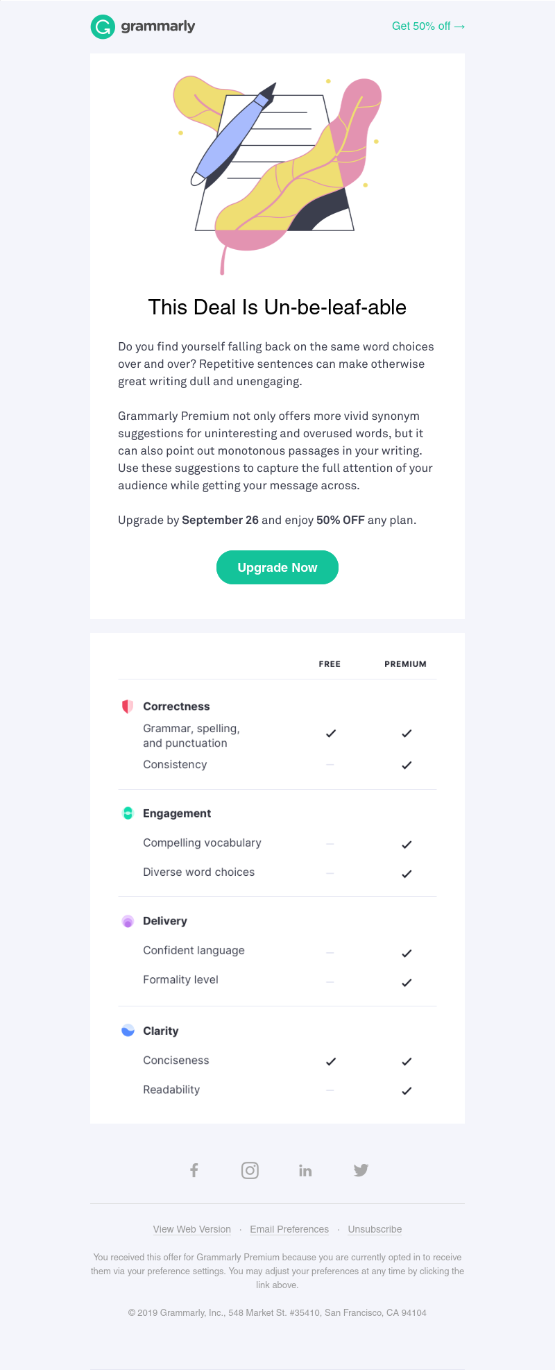 Grammarly - Last chance for 50% off to celebrate the change of seasons