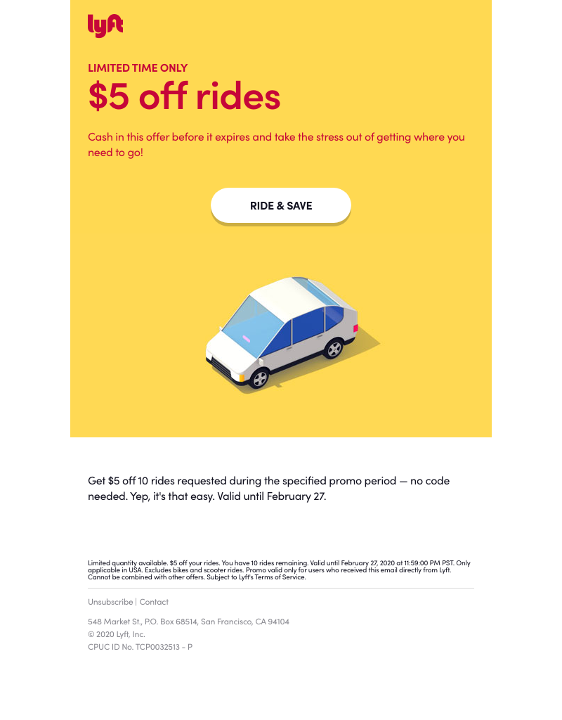 Lyft - It's time to activate $5 off rides