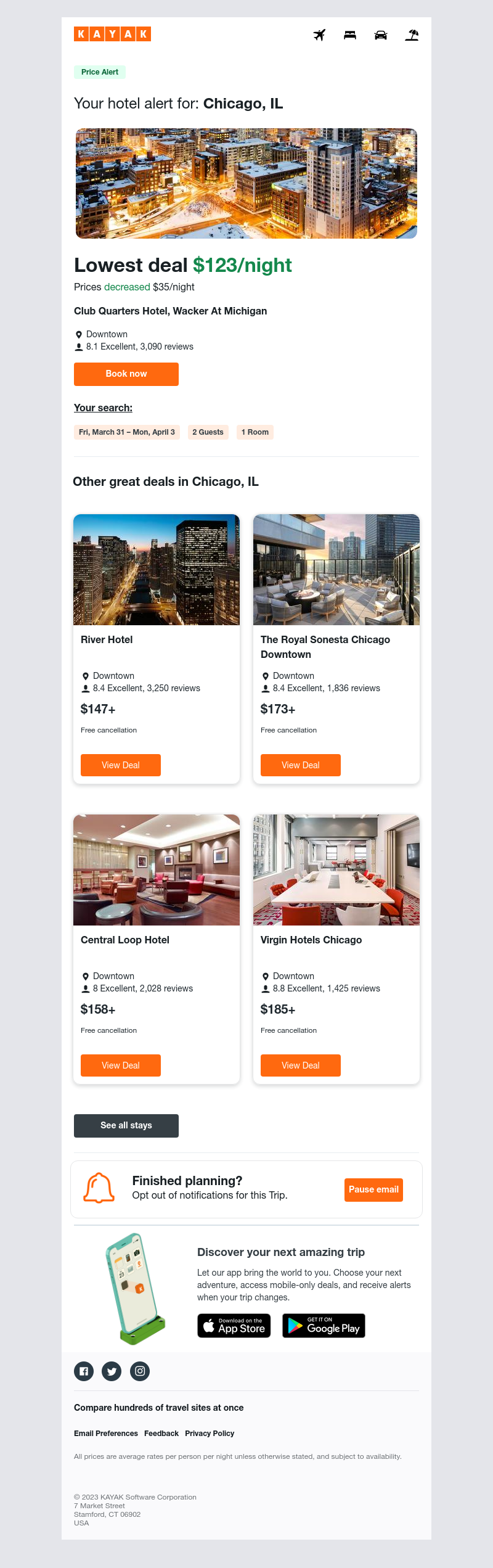 Kayak - Jackpot: Hotel prices dropped $35 in Chicago, IL!