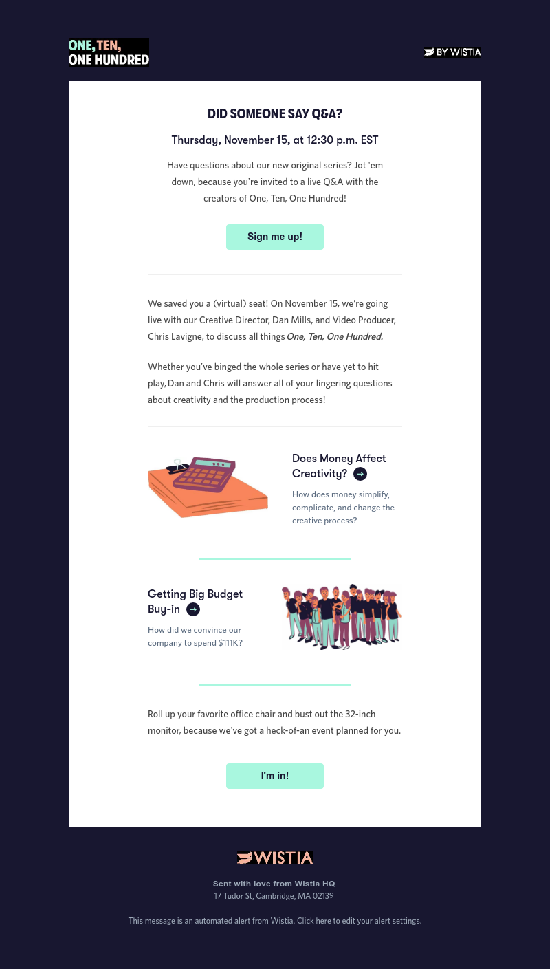 Wistia - You're invited to a live Q&A 🍿