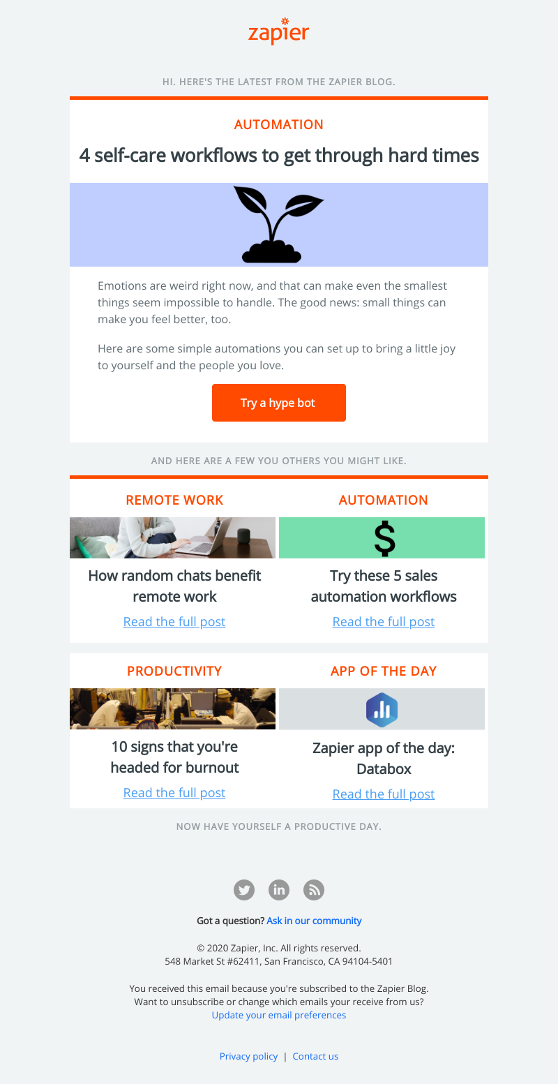 Zapier - 4 self-care workflows to get through hard times