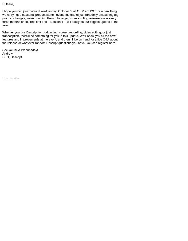 Descript - An invitation from Andrew at Descript