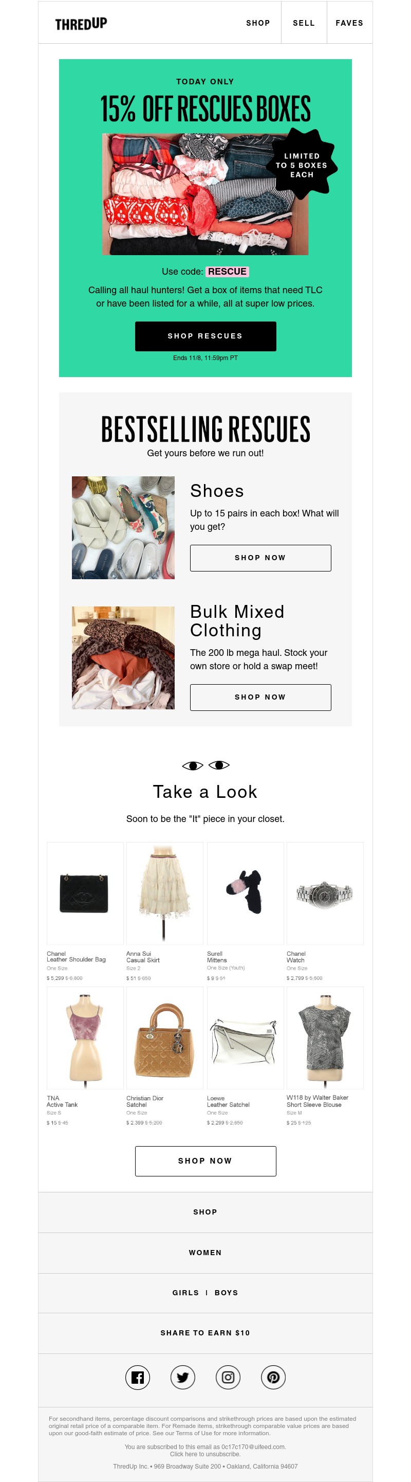 thredUP - TODAY ONLY: 15% off Rescue Boxes