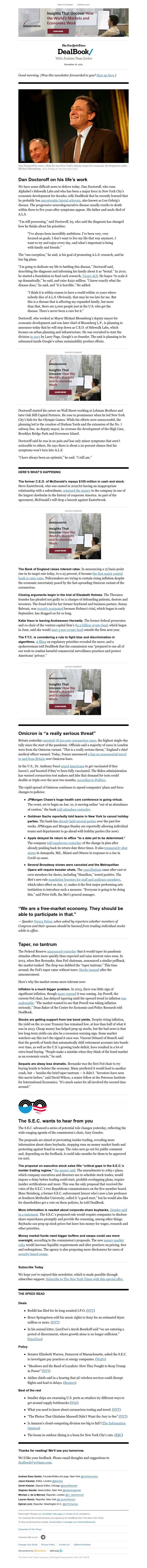 The New York Times - DealBook: “I want to try to enjoy every day”
