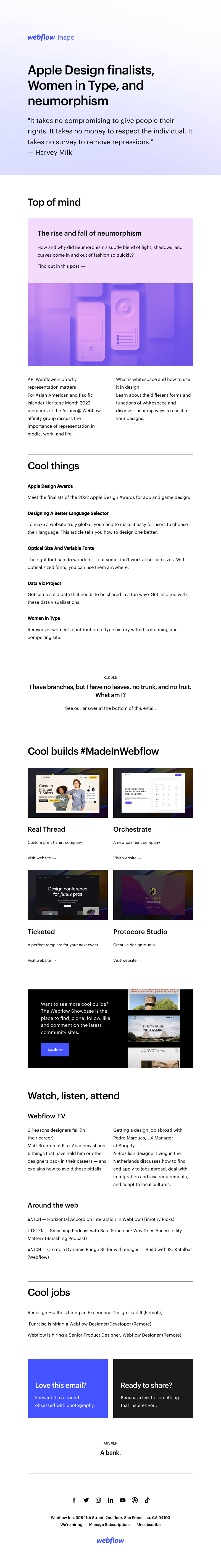 Webflow - Apple Design finalists, Women in Type, and neumorphism 🎛