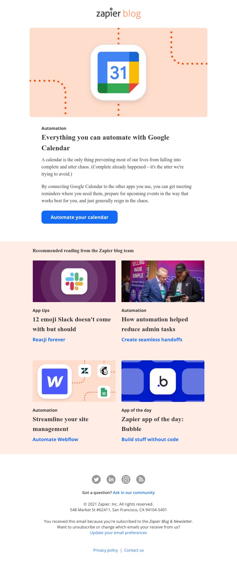 Zapier - Everything you can automate with Google Calendar