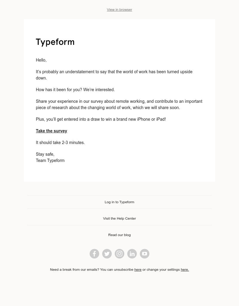 Typeform - Win an iPhone or iPad—tell us how your working world has changed