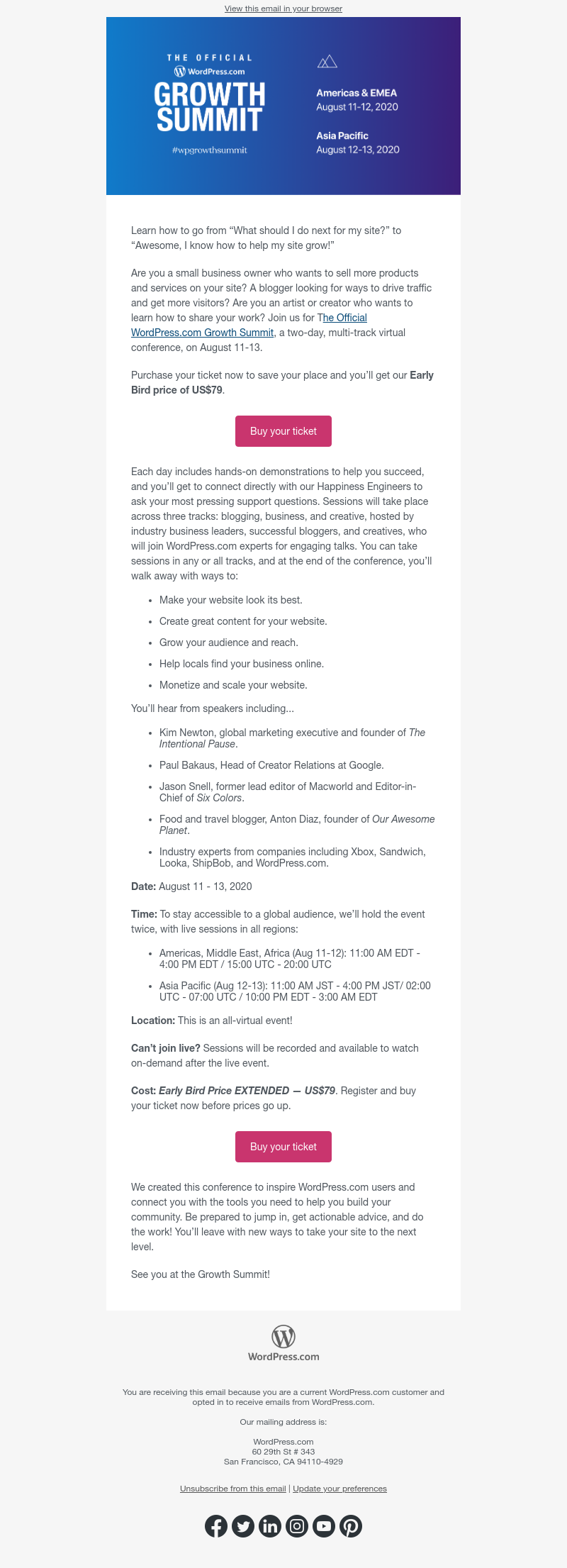 WordPress - Early bird pricing extended for the Growth Summit. See you there?
