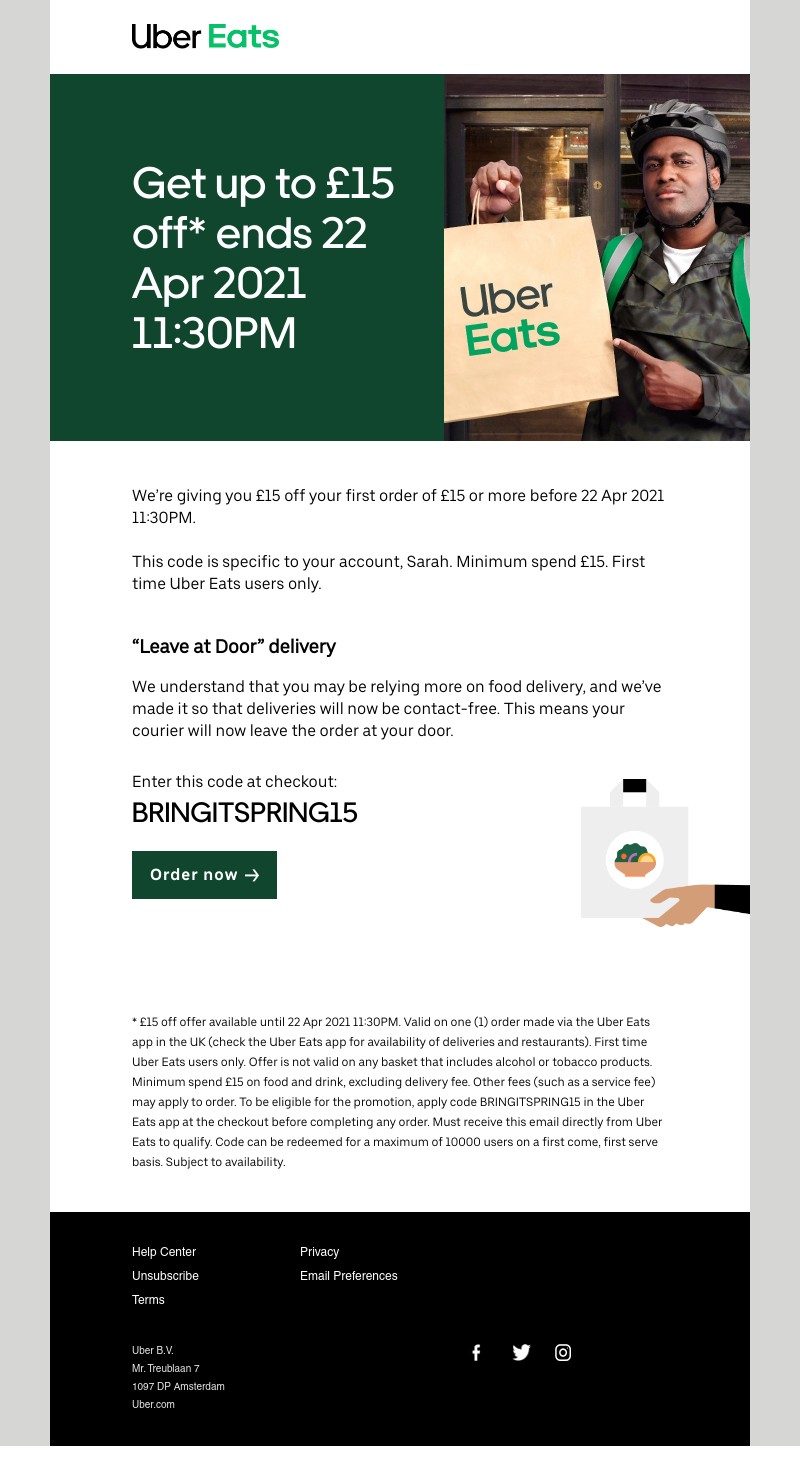 Uber Eats - Sarah, your discount is still available