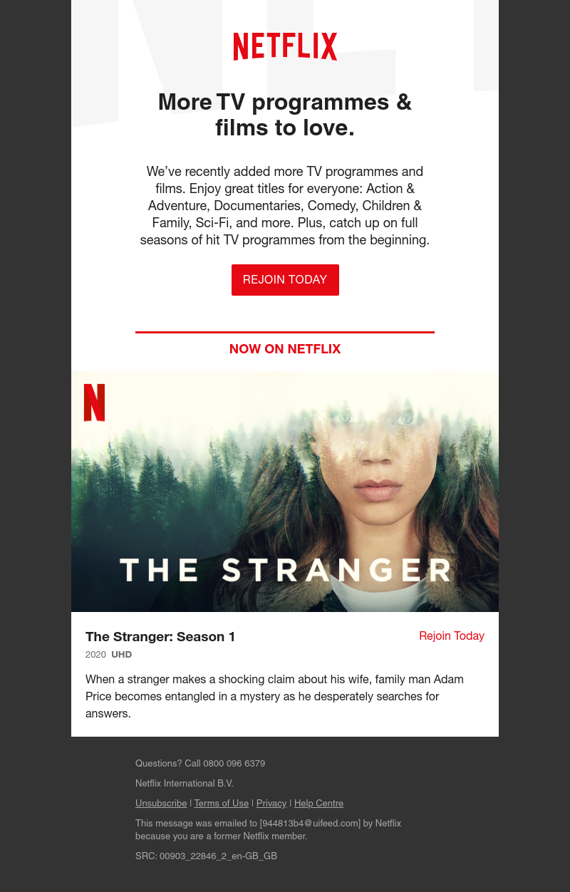 Netflix - Sarah, let’s reunite. Come back for unlimited entertainment.