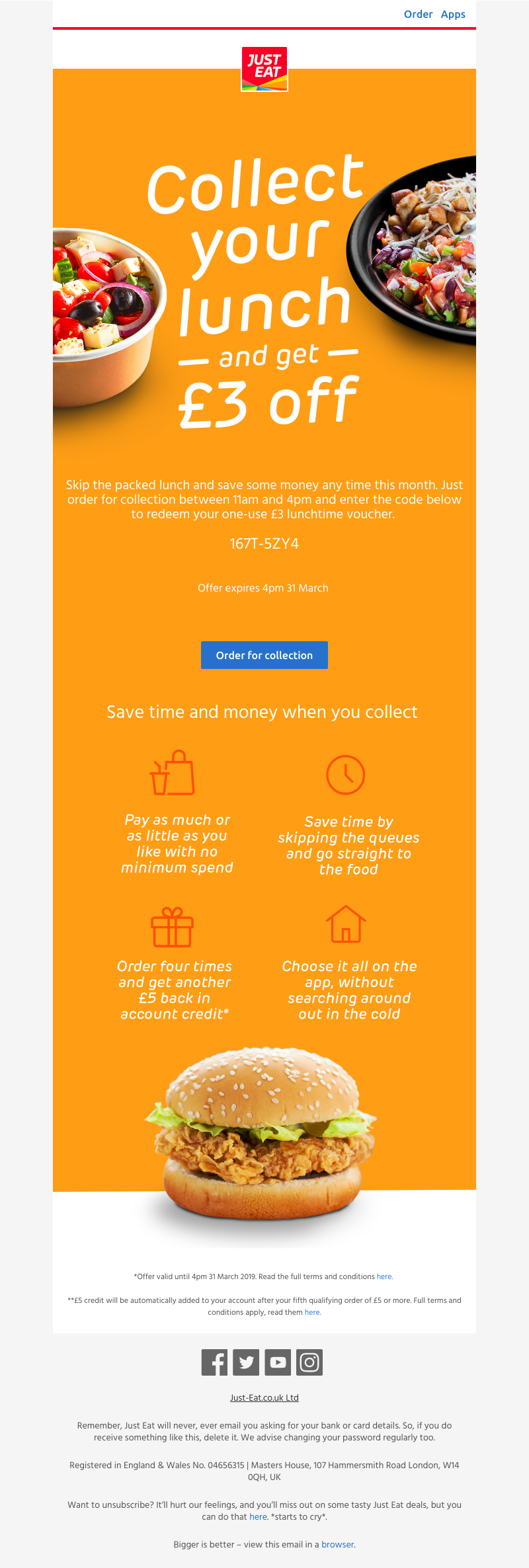 Just Eat - Lunch is sorted, collect and get £3 off