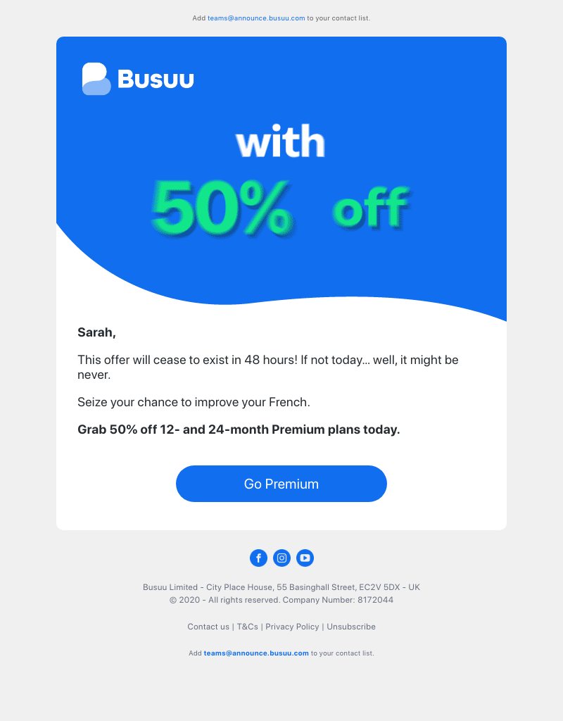 Busuu - 3, 2, 1… lift-off for 50% off Premium 🚀 Grab your deal and see where it takes you