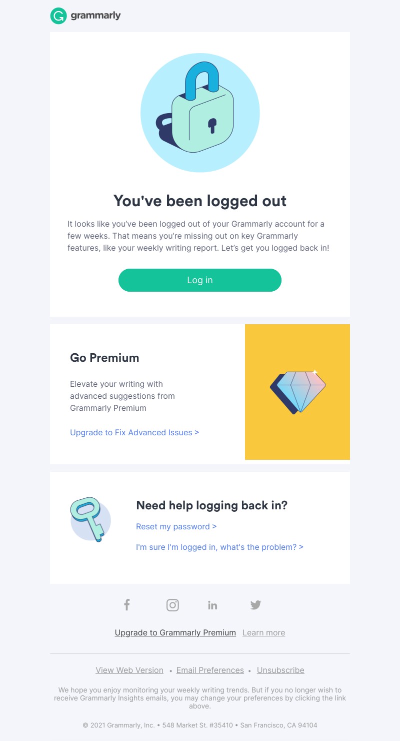 Grammarly - We miss you! Make sure you're logged in.