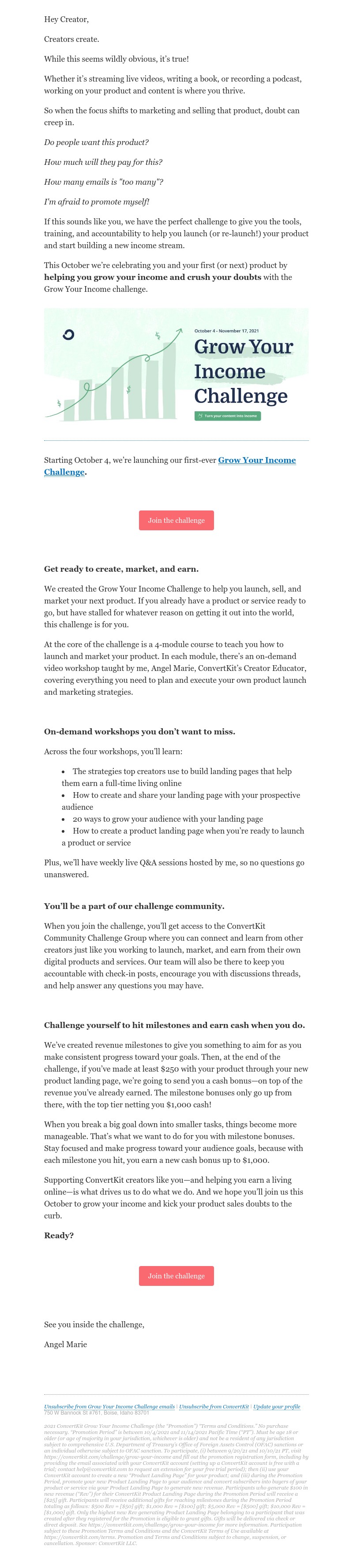 ConvertKit - Doors now open for the Grow Your Income Challenge!