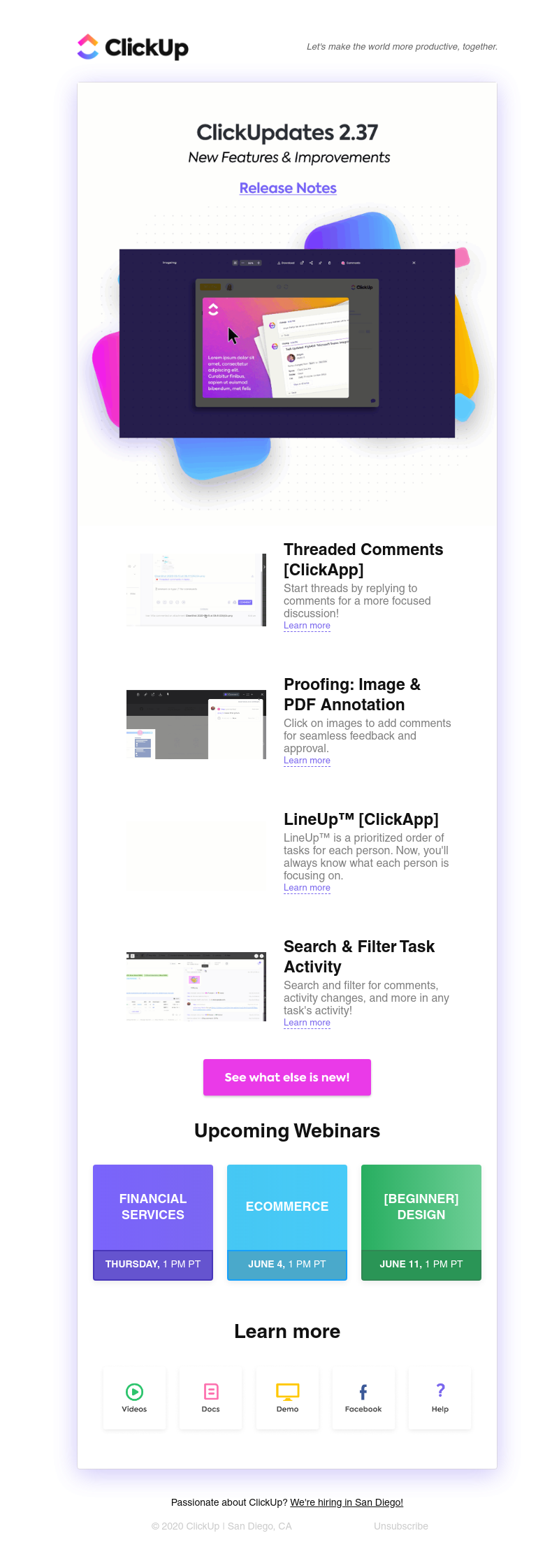 ClickUp - ClickUpdates 2.37 💬 Threaded Comments, Proofing, LineUp™, Task Search...