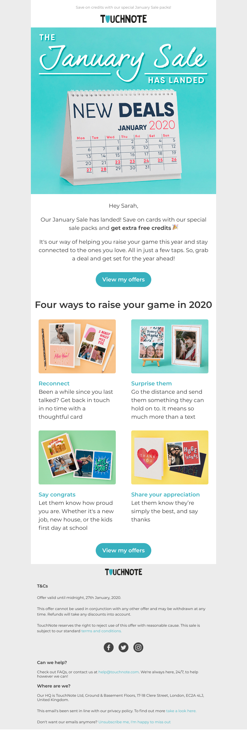 TouchNote - Get free credits in our January Sale, Sarah 🎉 