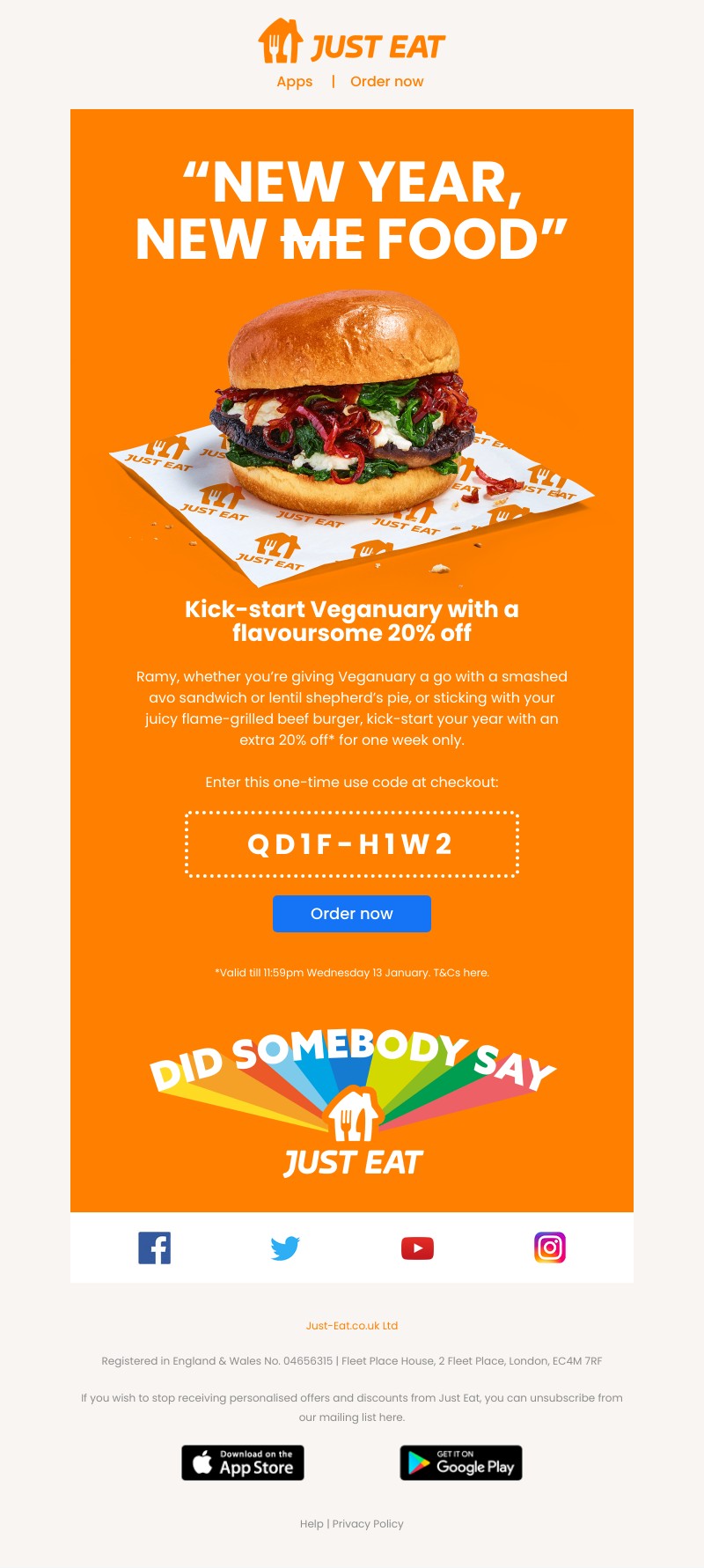 Just Eat - Get 20% off any day for a week 🥙 