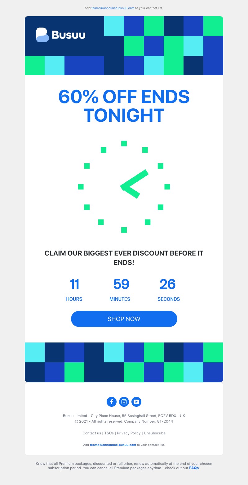 Busuu - 🚨🚨Sarah, 60% off ends tonight 🚨🚨